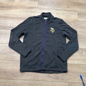 Minnesota Vikings NFL Sweater Knit Fleece Zip Jacket Mens Size L Dark Gray Logo